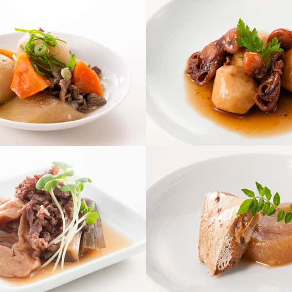 金沢おばんざいセット〈国産肉じゃが煮・いいだこと里芋の煮付・ぶり大根・小車麩のすきやき煮〉やさしい味に仕上げた安心惣菜詰め合わせ4種