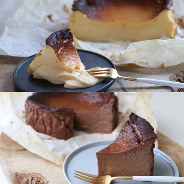 White&Black/白黒2ホール【完全受注生産】放牧卵itadakiバスクチーズケーキ2ホール(プレーン&チョコ)