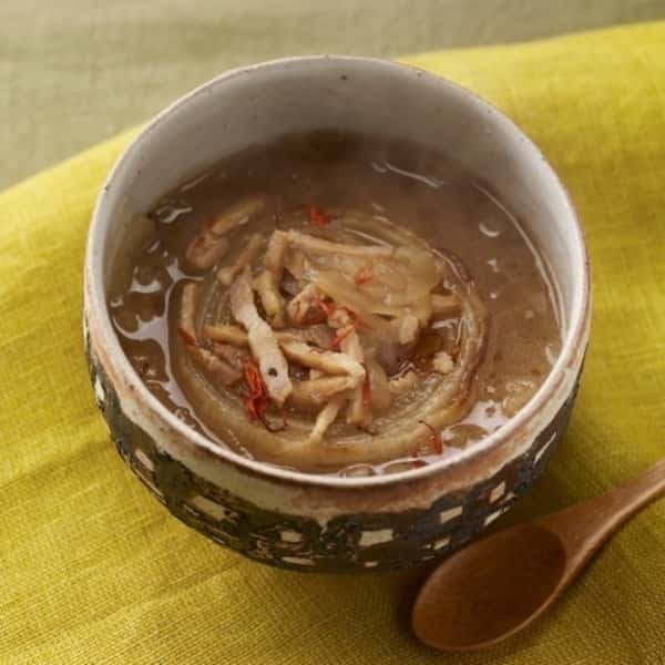 玉ねぎと自家製ベーコンのスープ【無添加、有機・特別栽培】