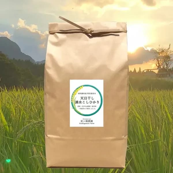令和７年産  / 天日干し湧水こしひかり玄米＜農薬・化成肥料・堆肥・除草剤不使用栽培＞