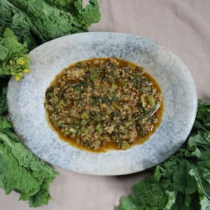 春苦味、菜花のポークキーマカレー