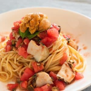 ウニとアワビの冷製パスタ